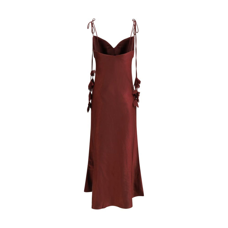 Self-Portrait Satin Flower Midi Dress - Bordeaux