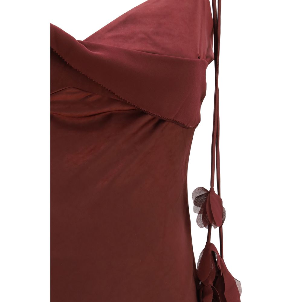 Self-Portrait Satin Flower Midi Dress - Bordeaux