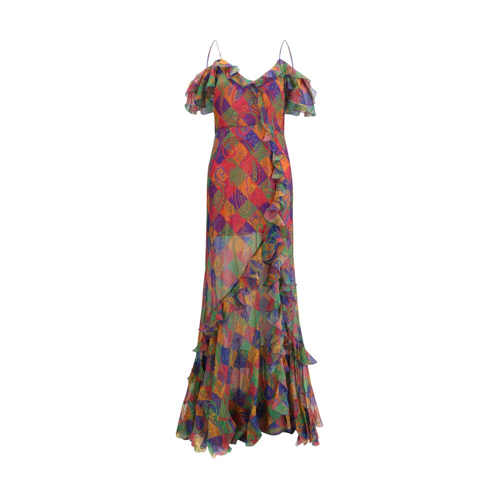 Etro Multicolor Silk Casual Dress - Asymmetric V-Neck Design