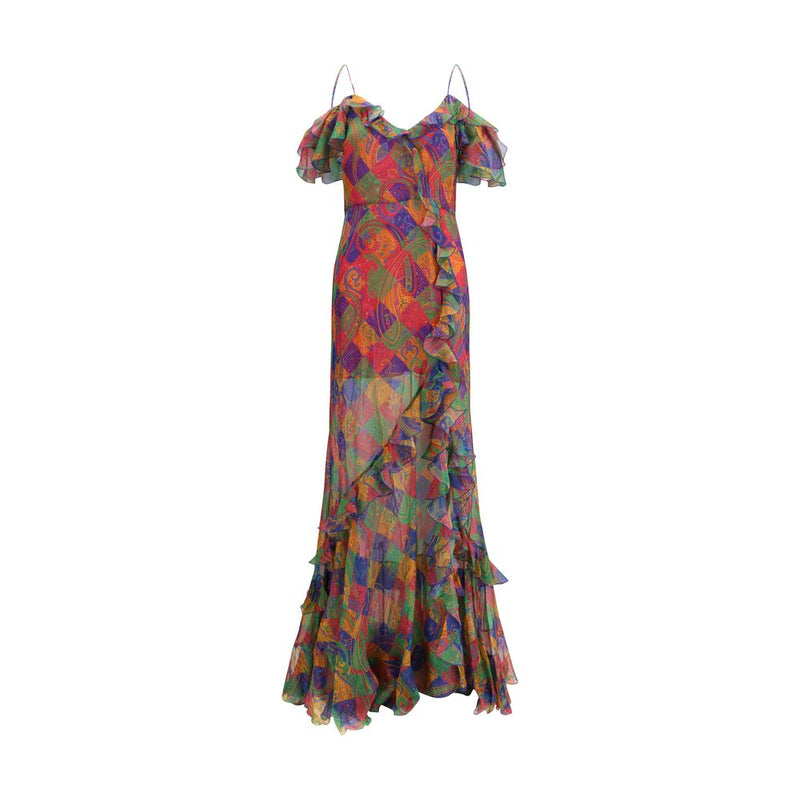 Etro Multicolor Silk Casual Dress - Asymmetric V-Neck Design