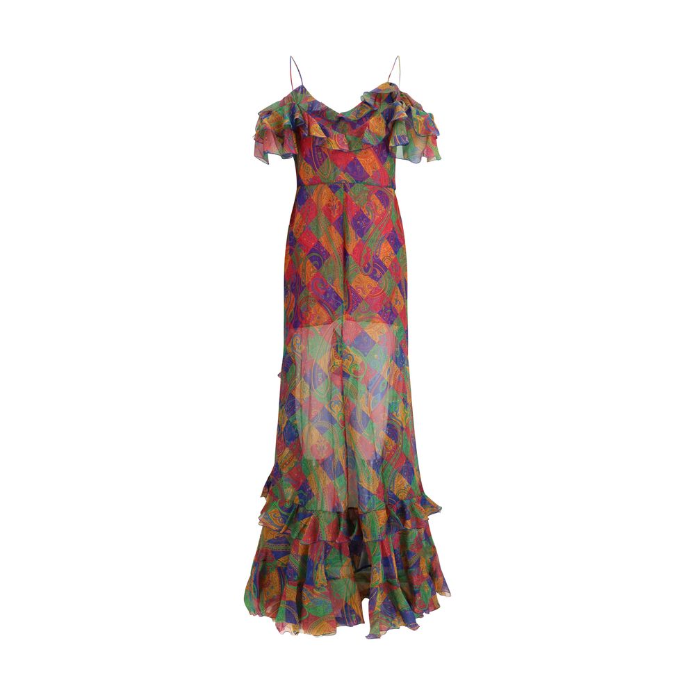 Etro Multicolor Silk Casual Dress - Asymmetric V-Neck Design