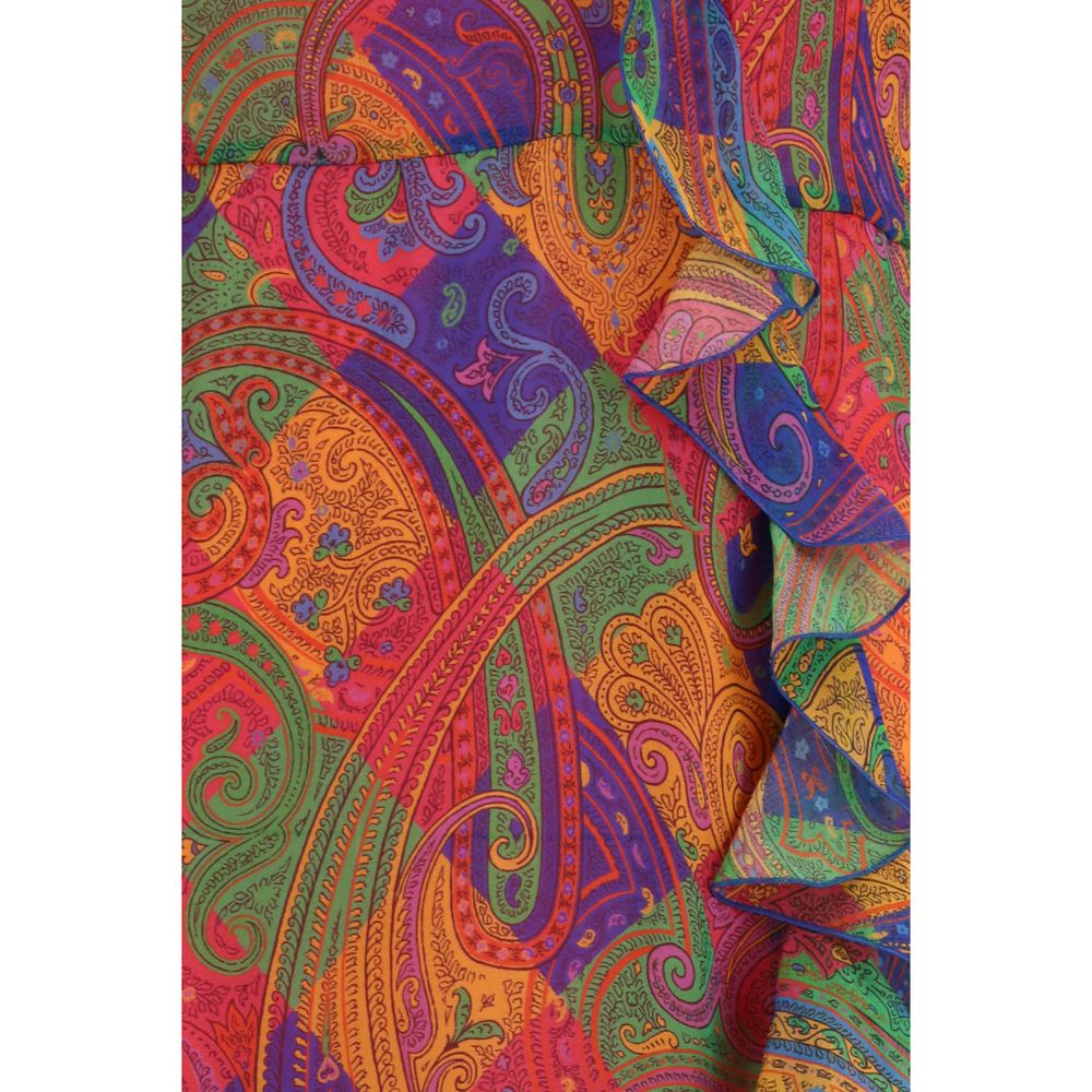 Etro Multicolor Silk Casual Dress - Asymmetric V-Neck Design