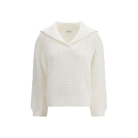 Brunello Cucinelli White Cotton Sweatshirt for Women - Elegant Knitwear