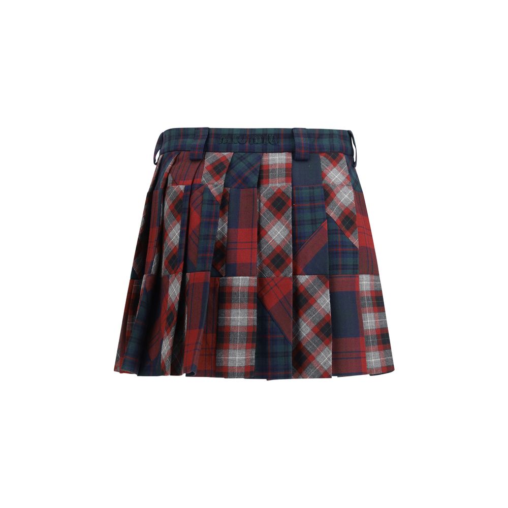 Miu Miu Multicolor Fleece Wool Mini Skirt - Modern Tartan Style