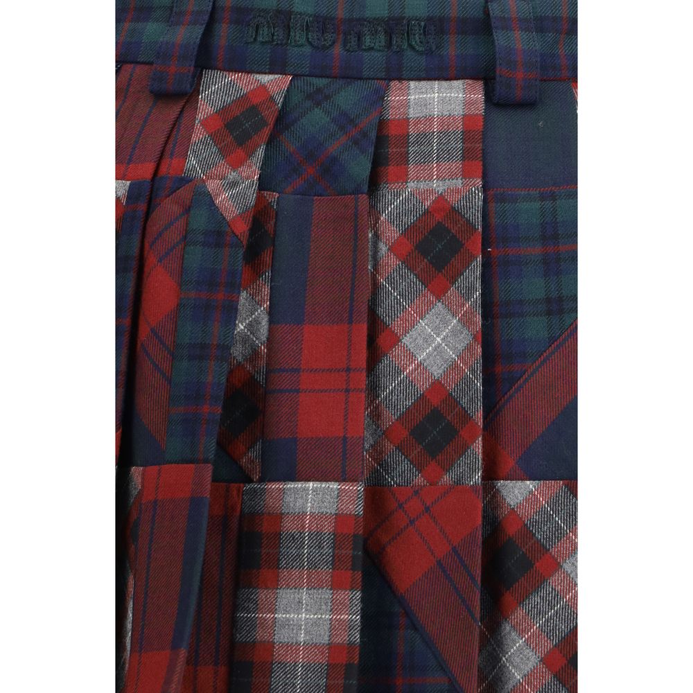 Miu Miu Multicolor Fleece Wool Mini Skirt - Modern Tartan Style