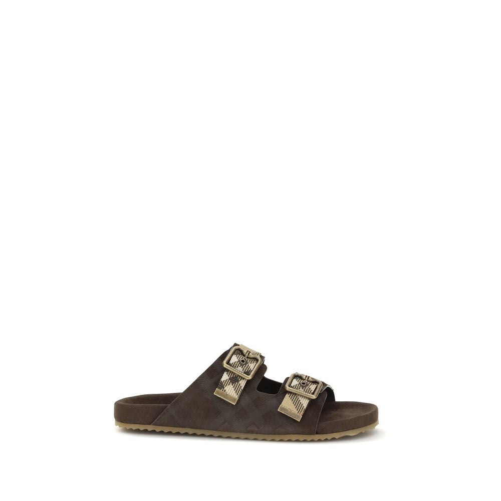 Burberry Brown Rubber Flat Sandals - Check Suede Urchin