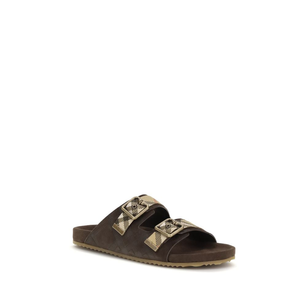 Burberry Brown Rubber Flat Sandals - Check Suede Urchin
