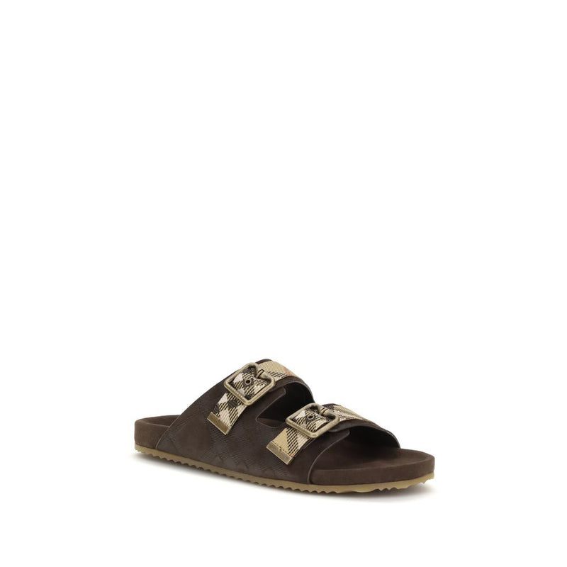 Burberry Brown Rubber Flat Sandals - Check Suede Urchin