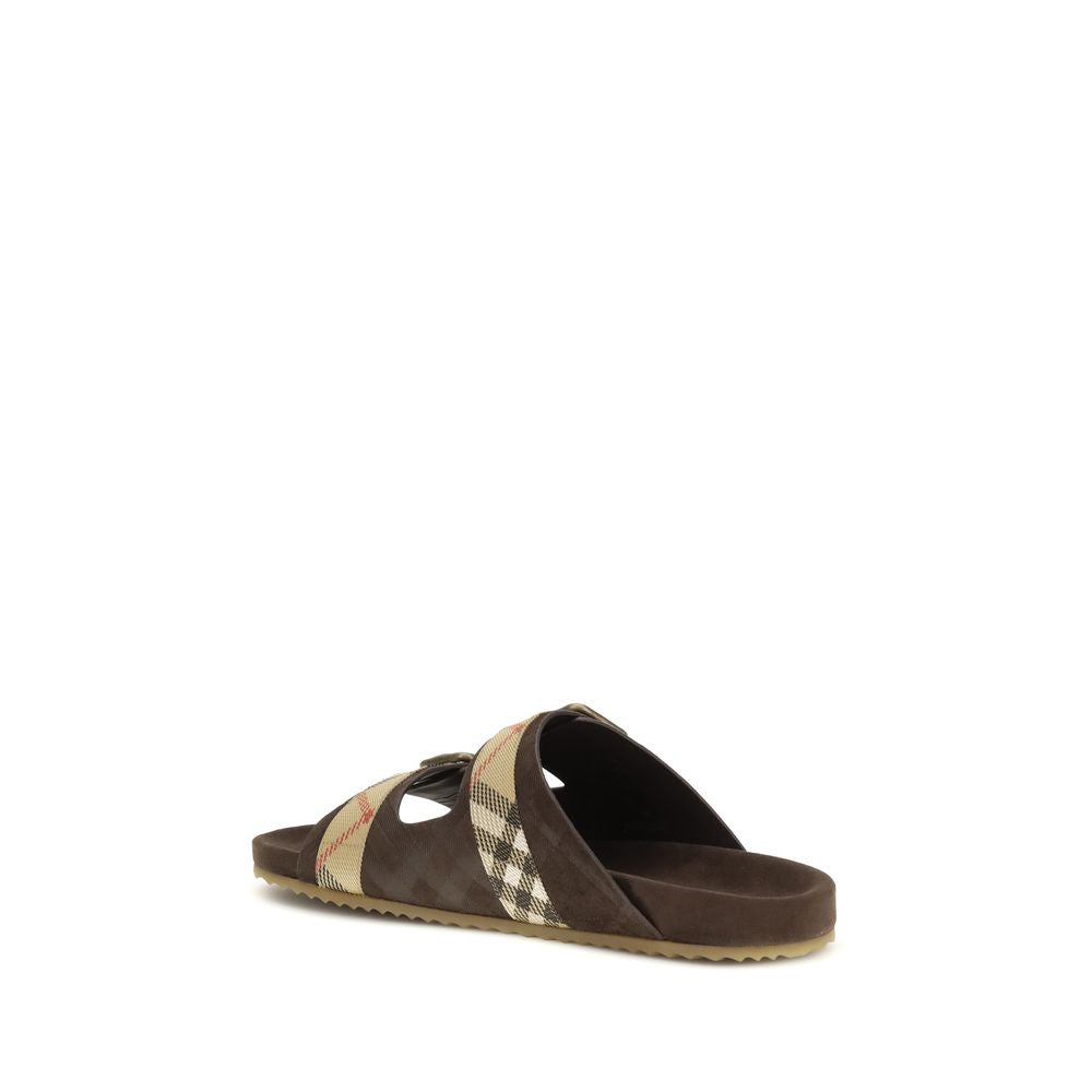 Burberry Brown Rubber Flat Sandals - Check Suede Urchin