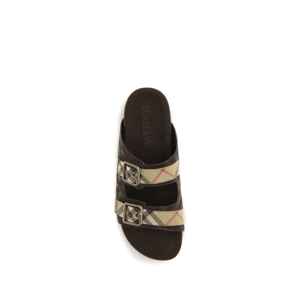 Burberry Brown Rubber Flat Sandals - Check Suede Urchin