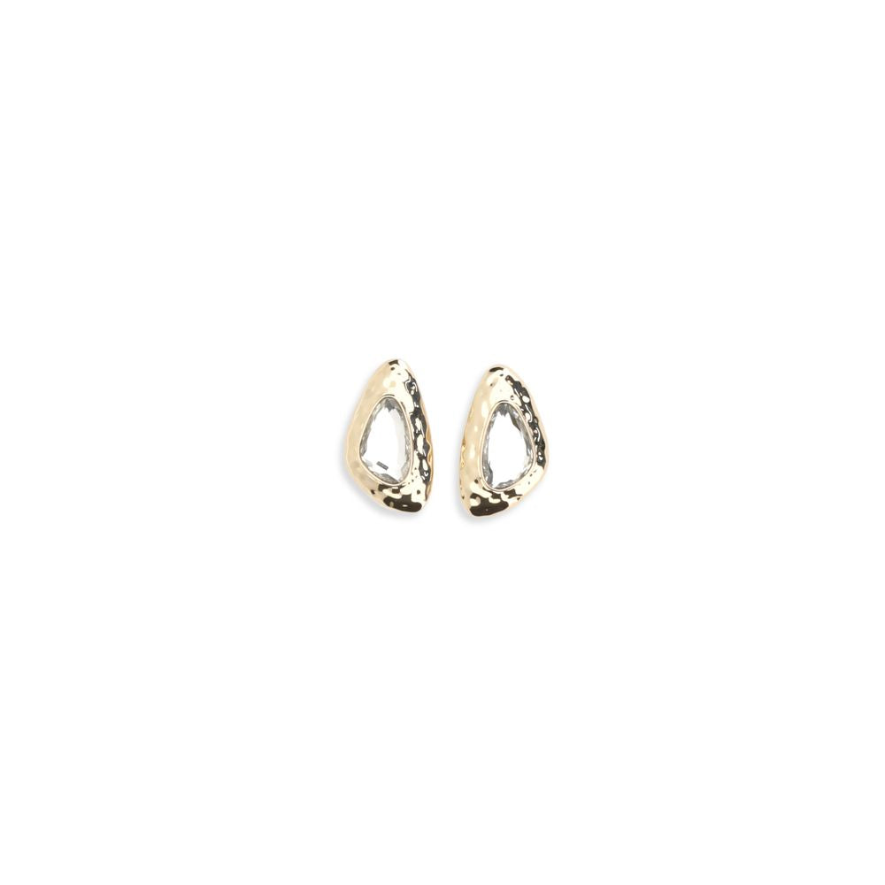 Self-Portrait Gold Brass Earrings - Hammered Crystal Design