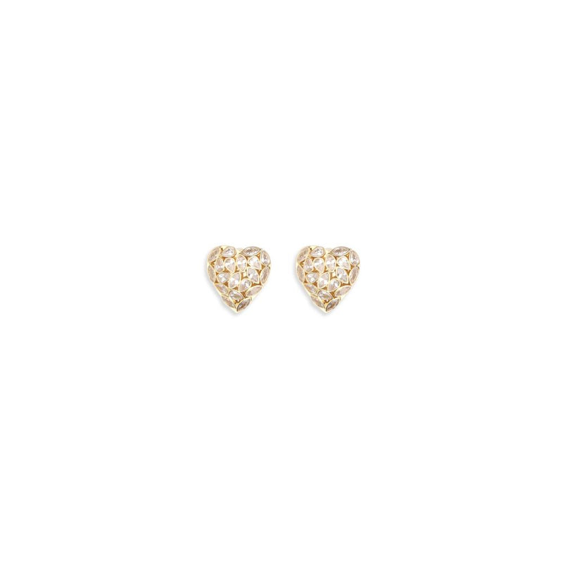 Self-Portrait Gold Brass Earrings with Crystals - Heart Design