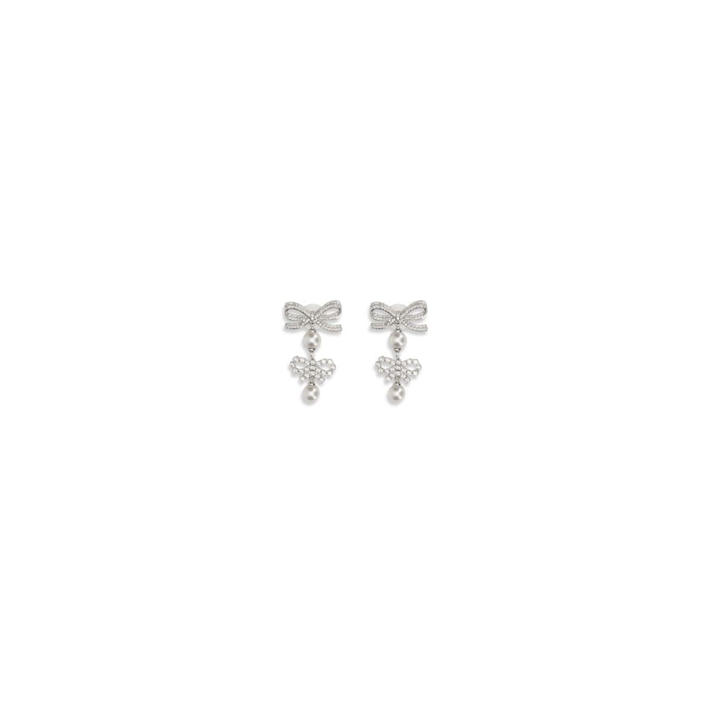 Self-Portrait Silver Brass Double Bow Pearl Earrings