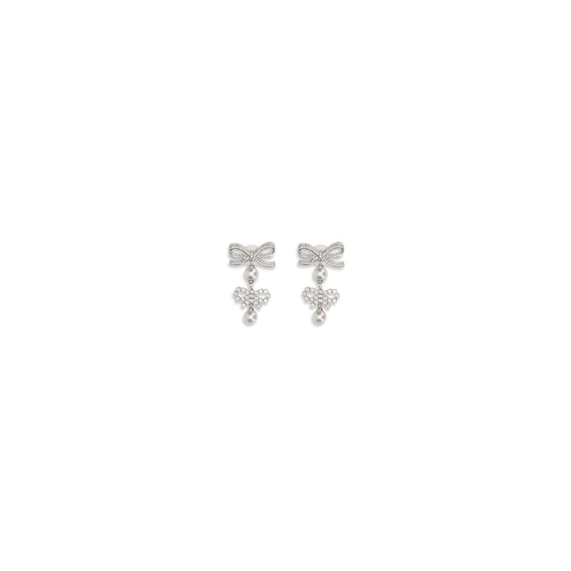 Self-Portrait Silver Brass Double Bow Pearl Earrings