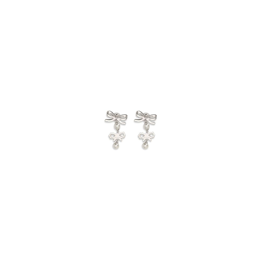 Self-Portrait Silver Brass Double Bow Pearl Earrings