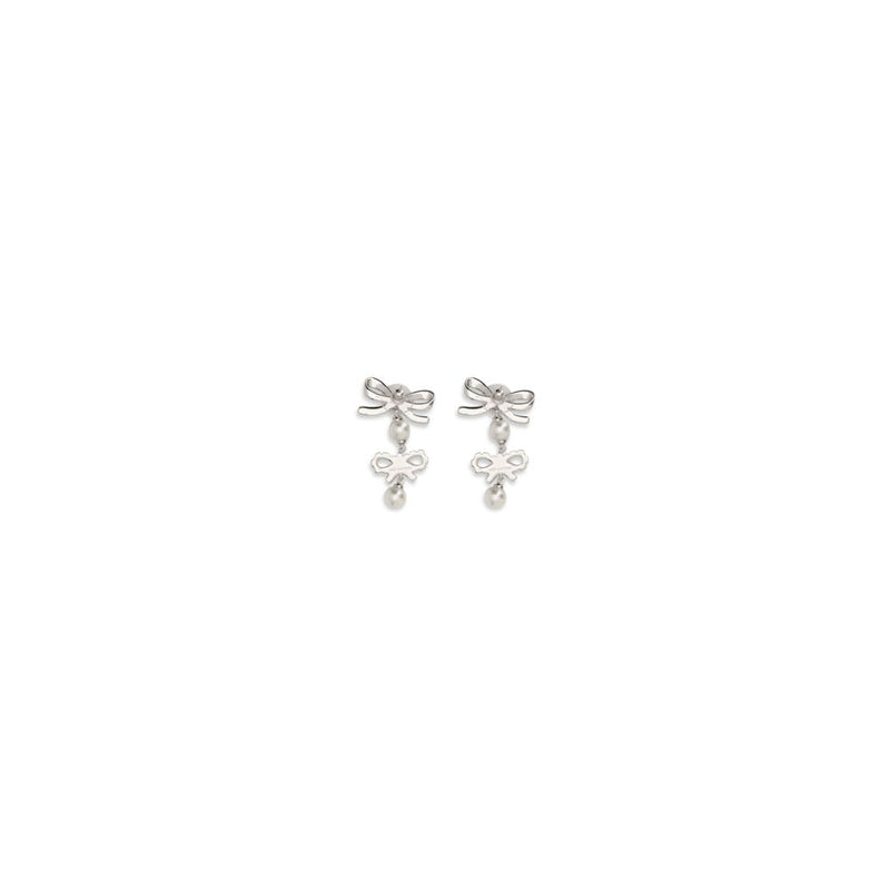 Self-Portrait Silver Brass Double Bow Pearl Earrings