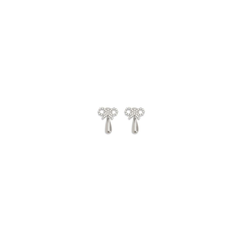 Self-Portrait Silver Brass Earrings with Crystal Bow and Pearl Drops