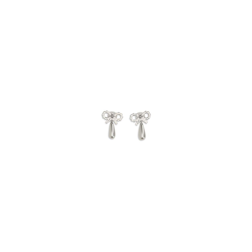 Self-Portrait Silver Brass Earrings with Crystal Bow and Pearl Drops