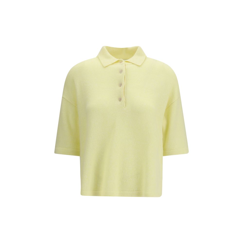 Allude Bicolor Cashmere Sweater - Short Sleeve Polo Neck
