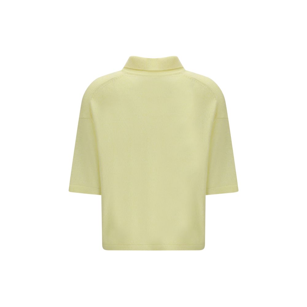 Allude Bicolor Cashmere Sweater - Short Sleeve Polo Neck