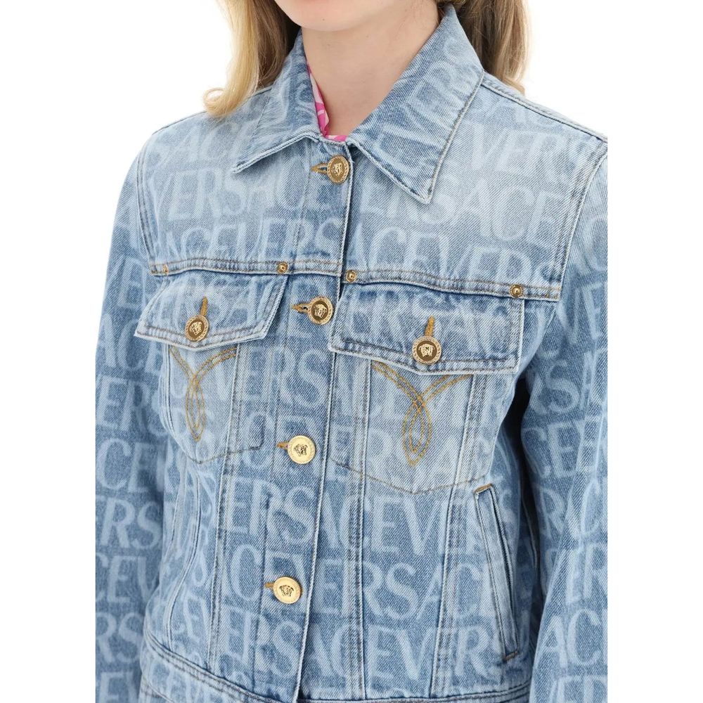 Versace Women's Blue Cotton Denim Jacket - Stylish & Comfortable