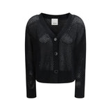 Allude Black Fleece Wool Cardigan - Luxurious Layering Essential
