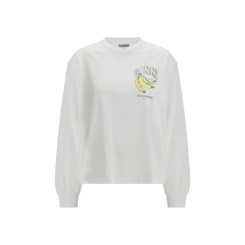 Ganni White Cotton Long Sleeve T-Shirt for Women