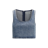 Self-Portrait Blue Rhinestone Denim Crop Top