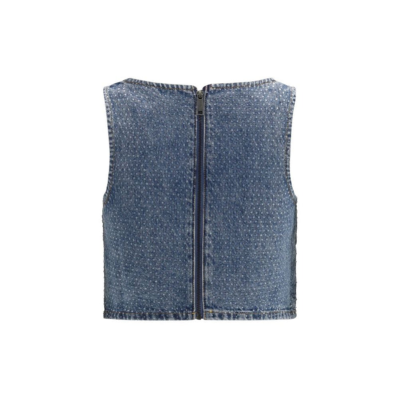 Self-Portrait Blue Rhinestone Denim Crop Top
