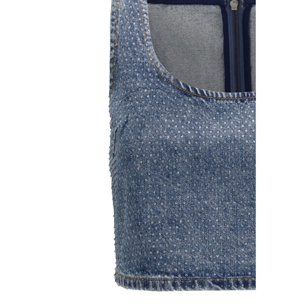 Self-Portrait Blue Rhinestone Denim Crop Top