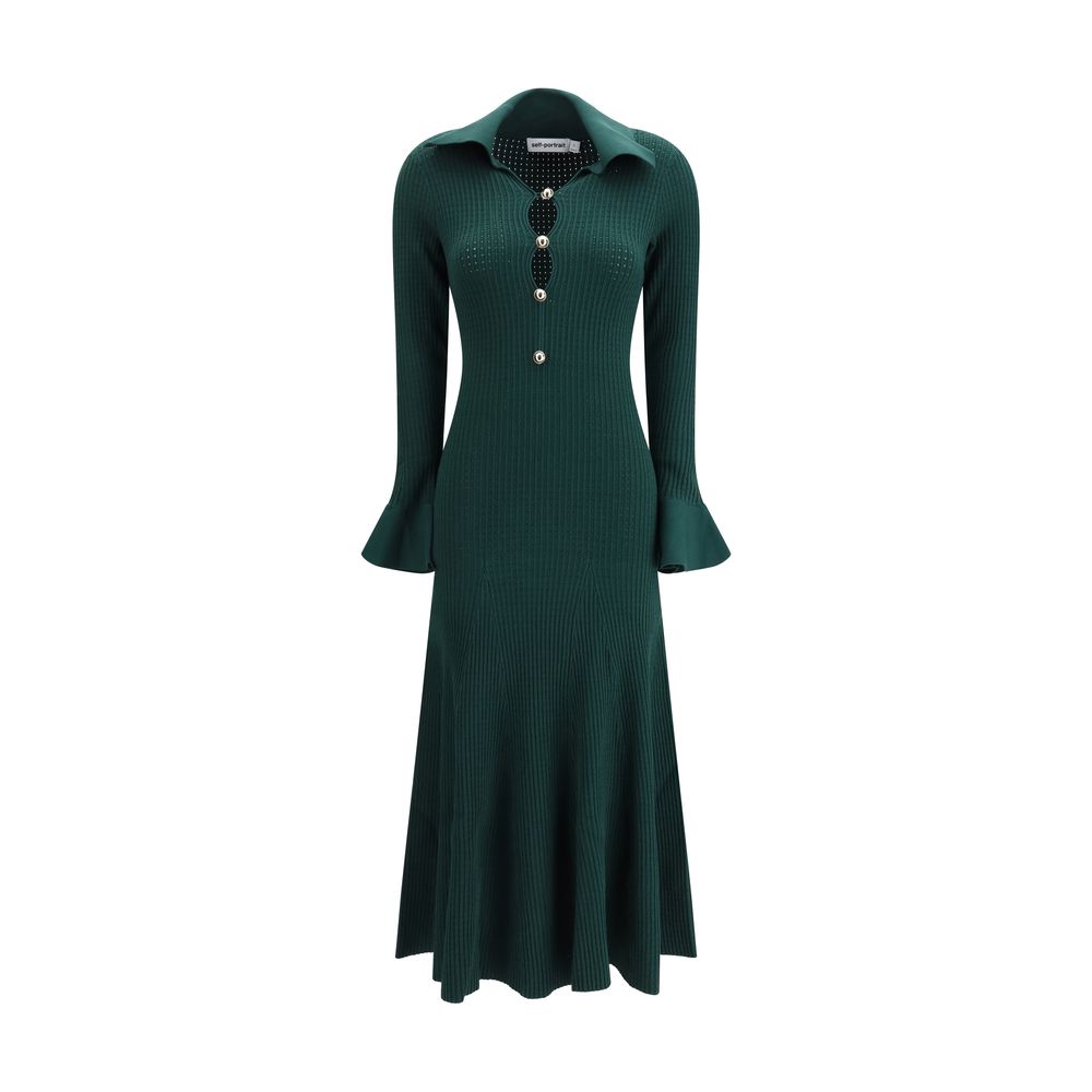 Self-Portrait Bicolor Viscose Midi Dress with Keyhole Detail