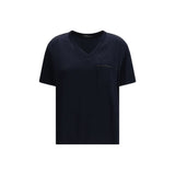 Fabiana Filippi Blue Viscose T-Shirt with Trompe-l’œil Pocket