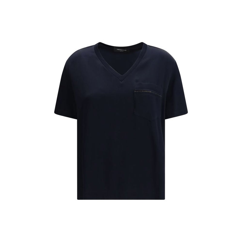 Fabiana Filippi Blue Viscose T-Shirt with Trompe-l’œil Pocket