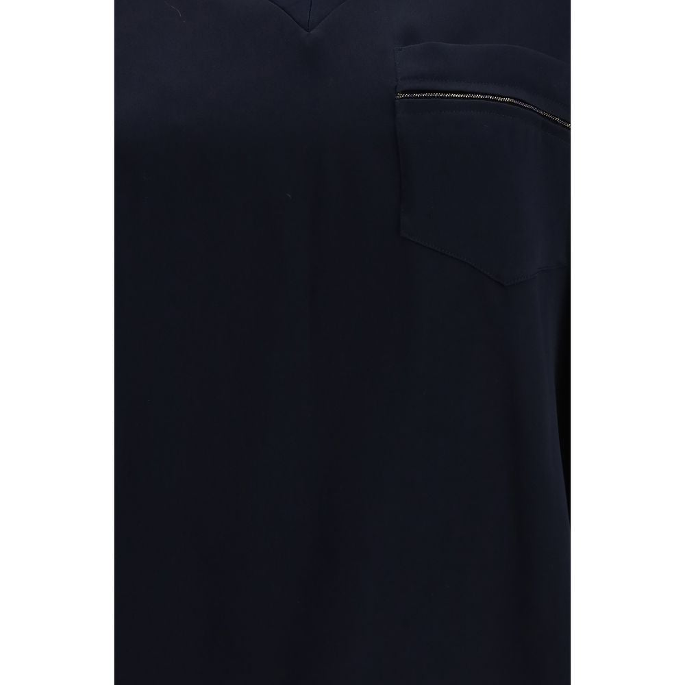 Fabiana Filippi Blue Viscose T-Shirt with Trompe-l’œil Pocket