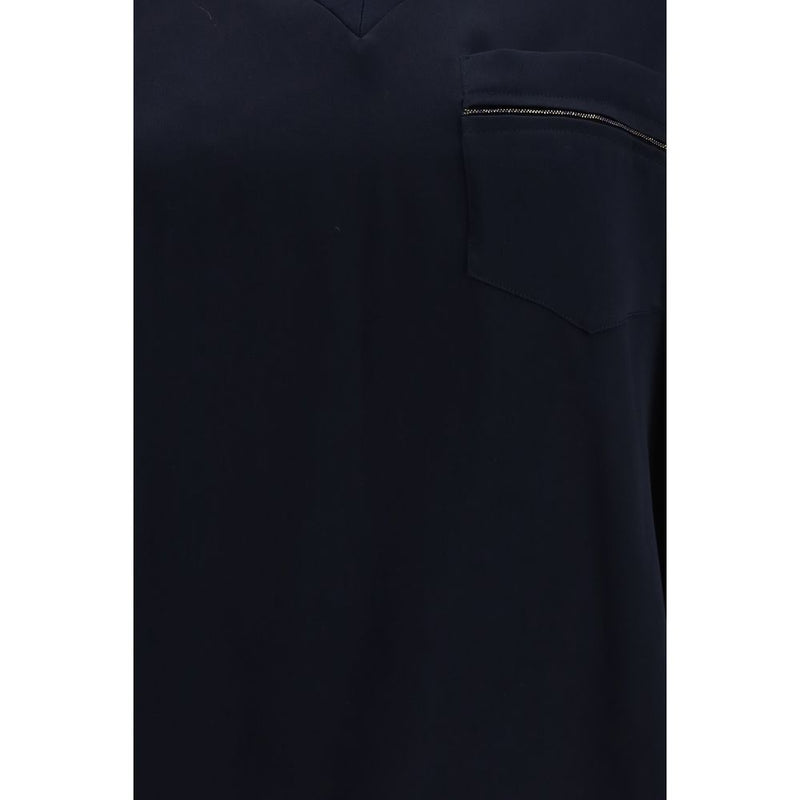 Fabiana Filippi Blue Viscose T-Shirt with Trompe-l’œil Pocket