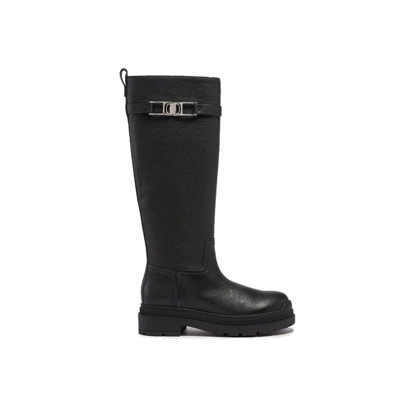 Salvatore Ferragamo Black Calfskin Over The Knee Boots