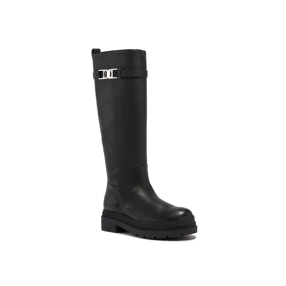 Salvatore Ferragamo Black Calfskin Over The Knee Boots