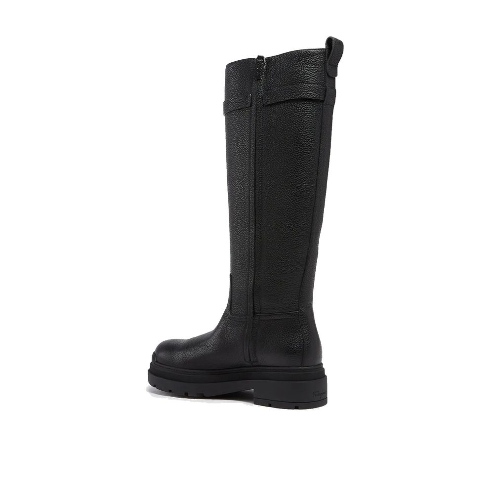 Salvatore Ferragamo Black Calfskin Over The Knee Boots