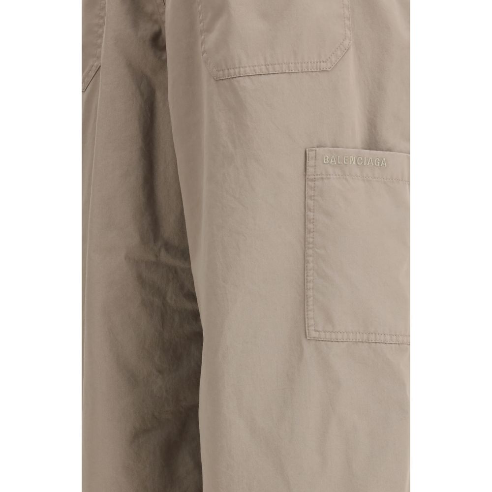 Pantalon décontracté en coton beige Balenciaga