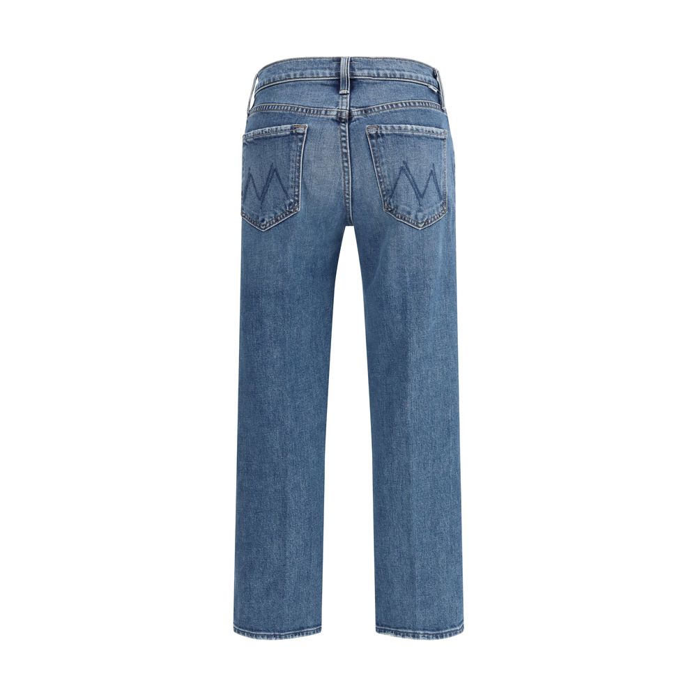 Mother Denim Blue Cotton Relaxed Fit Mid Rise Rambler Jeans