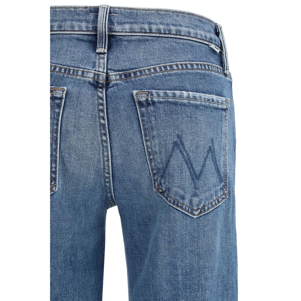 Mother Denim Blue Cotton Relaxed Fit Mid Rise Rambler Jeans