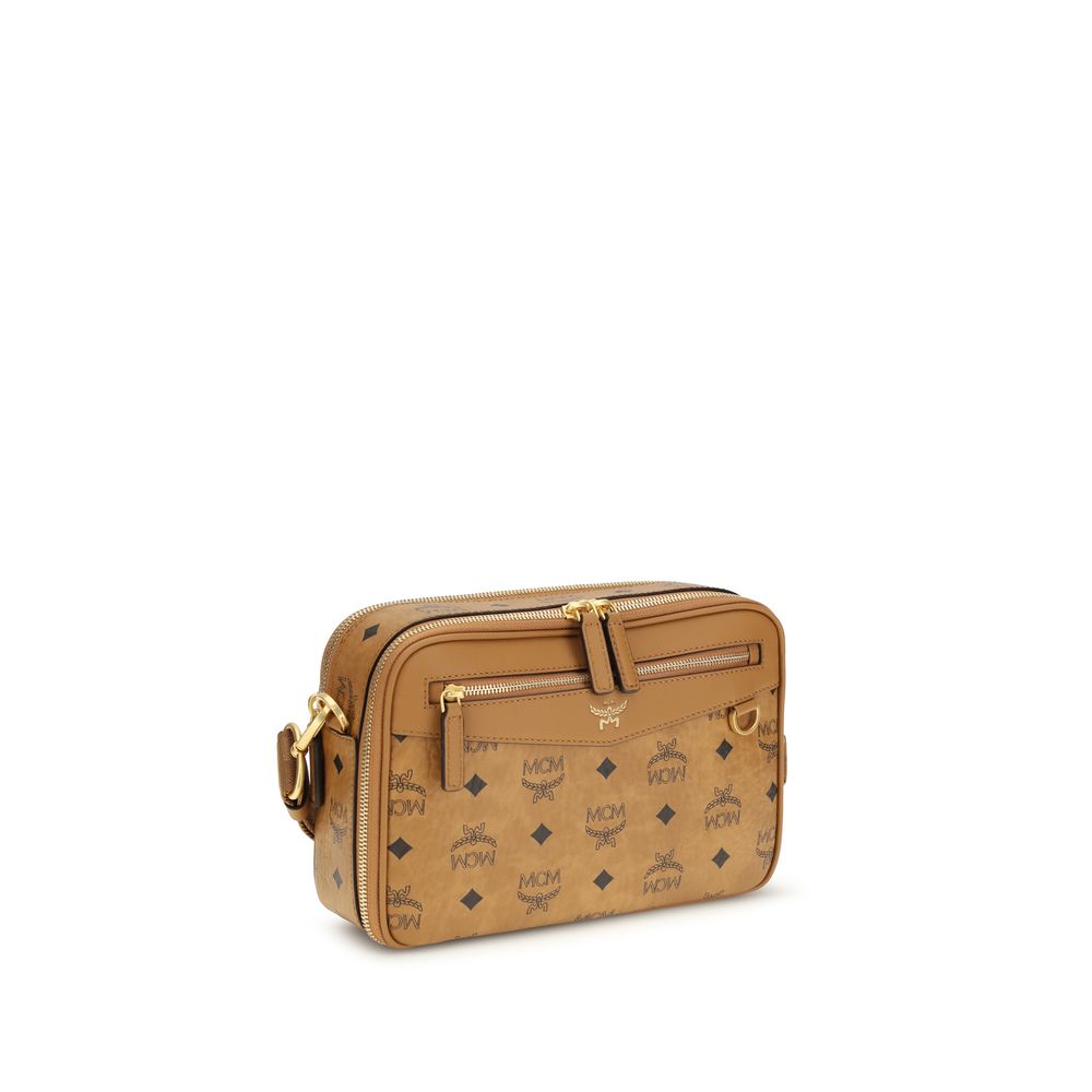 Sac bandoulière en tissu beige MCM