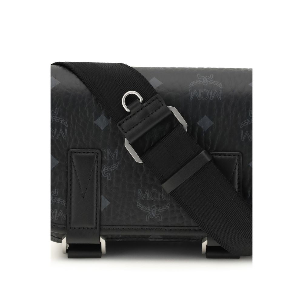 Sac bandoulière en tissu noir MCM