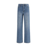 Self-Portrait Blue Cotton Straight-Leg Jeans with Rhinestones