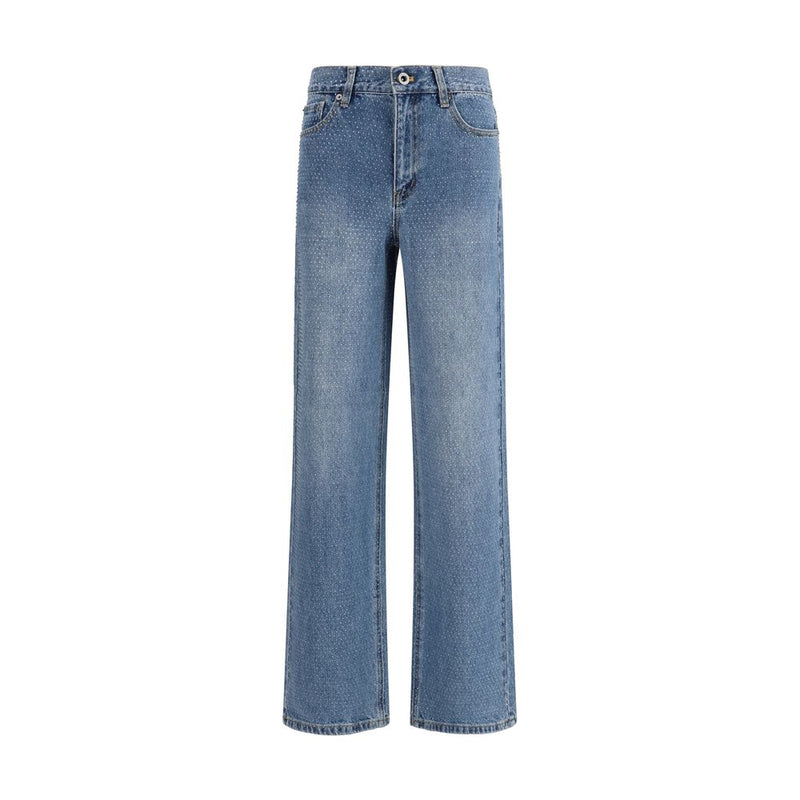 Self-Portrait Blue Cotton Straight-Leg Jeans with Rhinestones