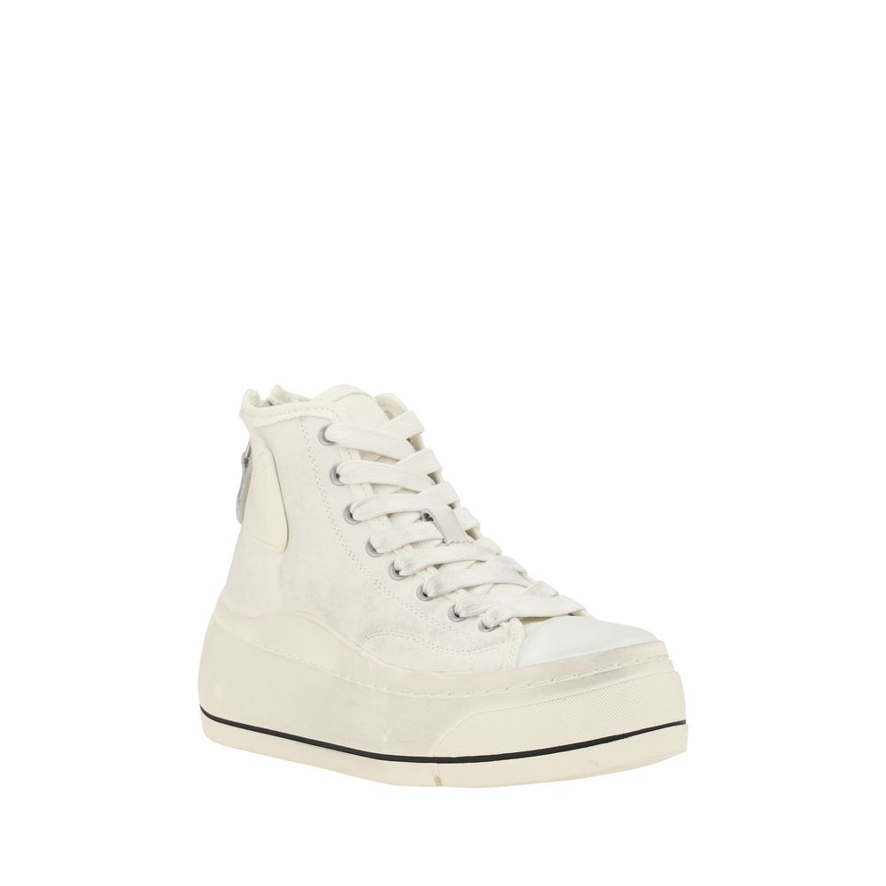 R13 White Cotton High Top Sneakers for Women - Bold Streetwear Style