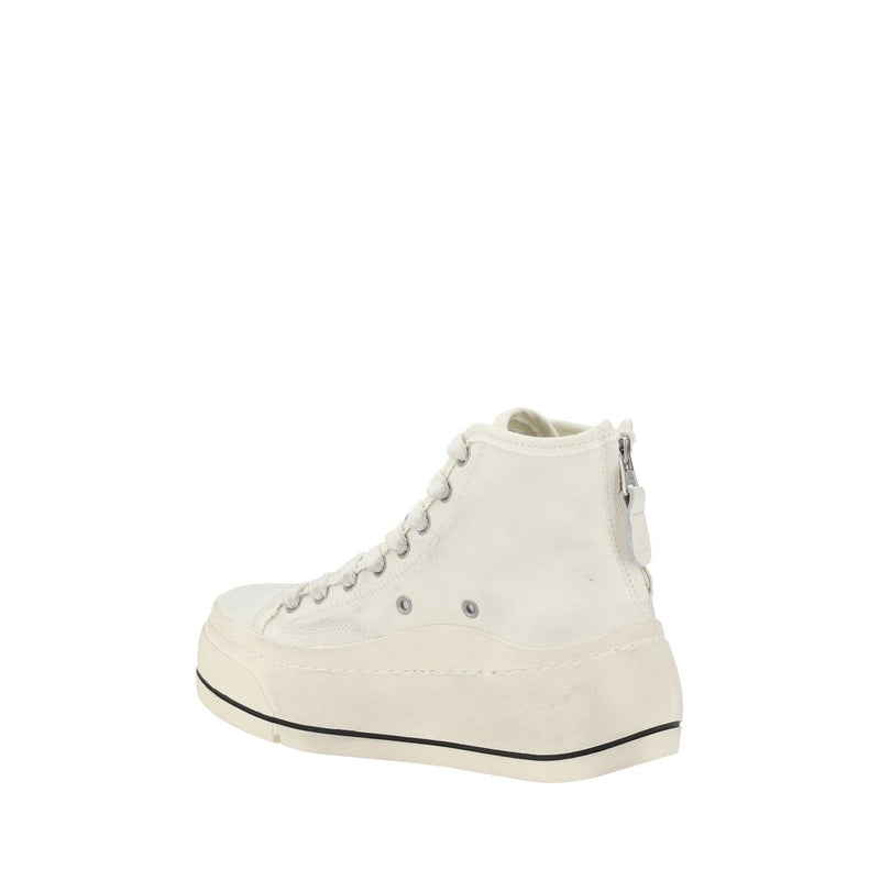 R13 White Cotton High Top Sneakers for Women - Bold Streetwear Style