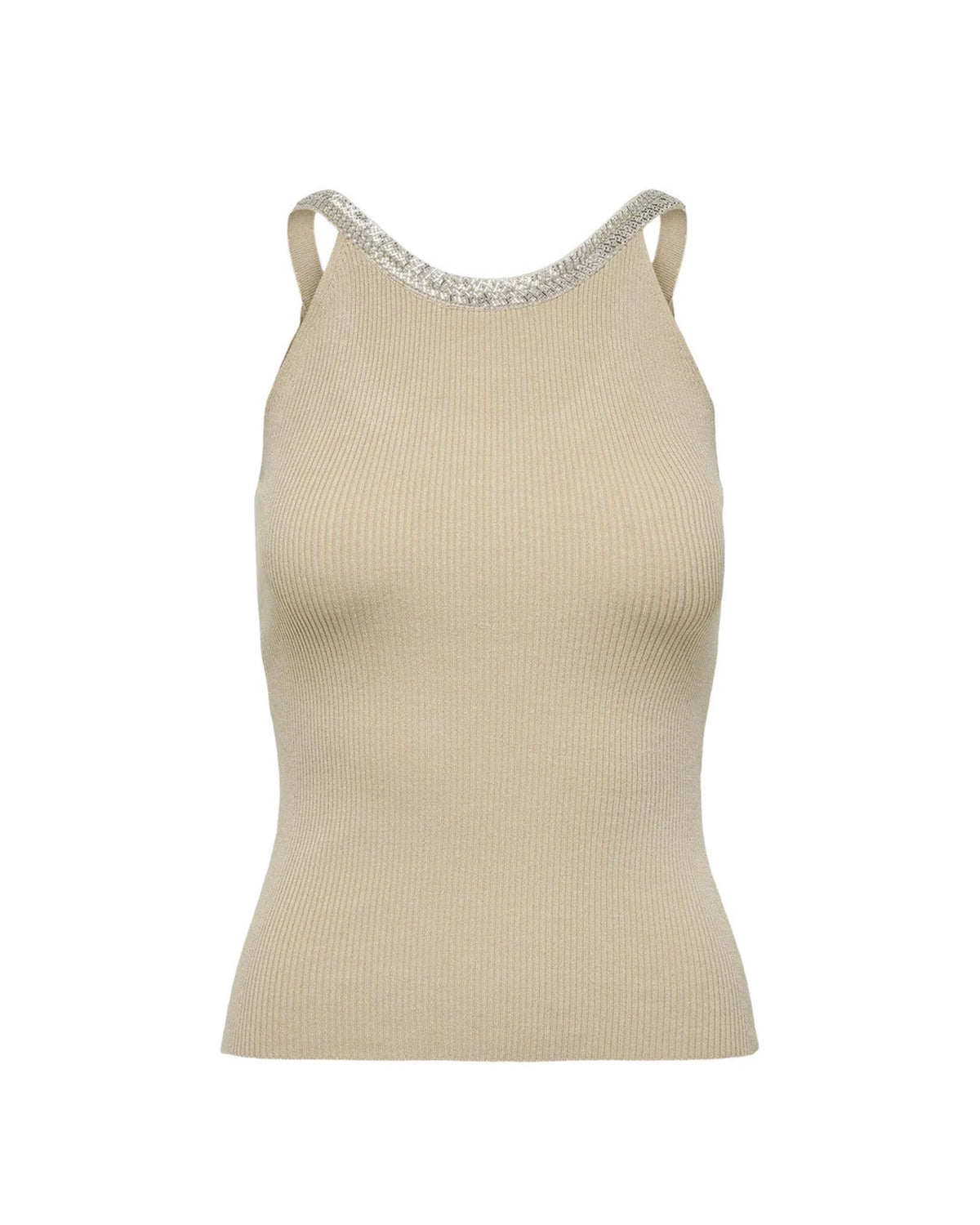 Only Beige Nylon Elastane Tank Top for Women - Comfortable & Versatile