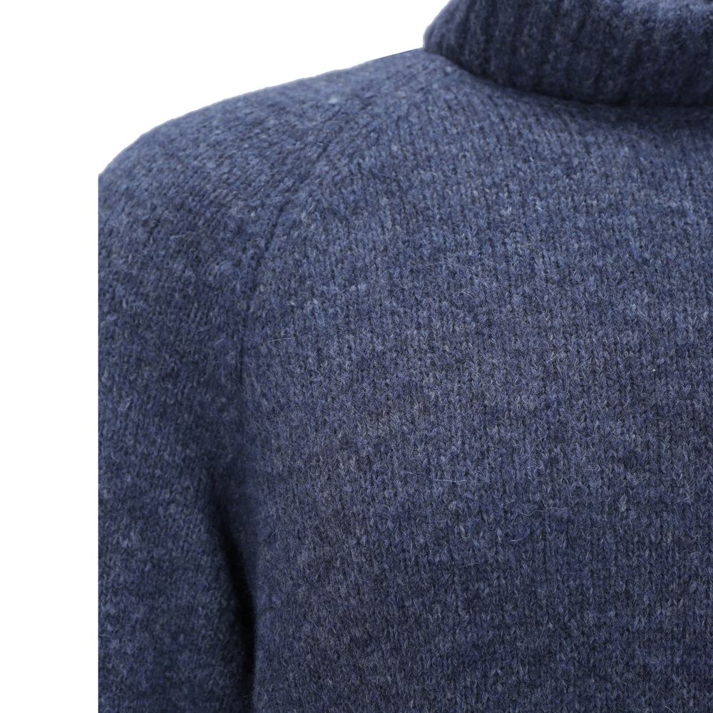 Brunello Cucinelli Blauwe Alpaca Leren Coltrui