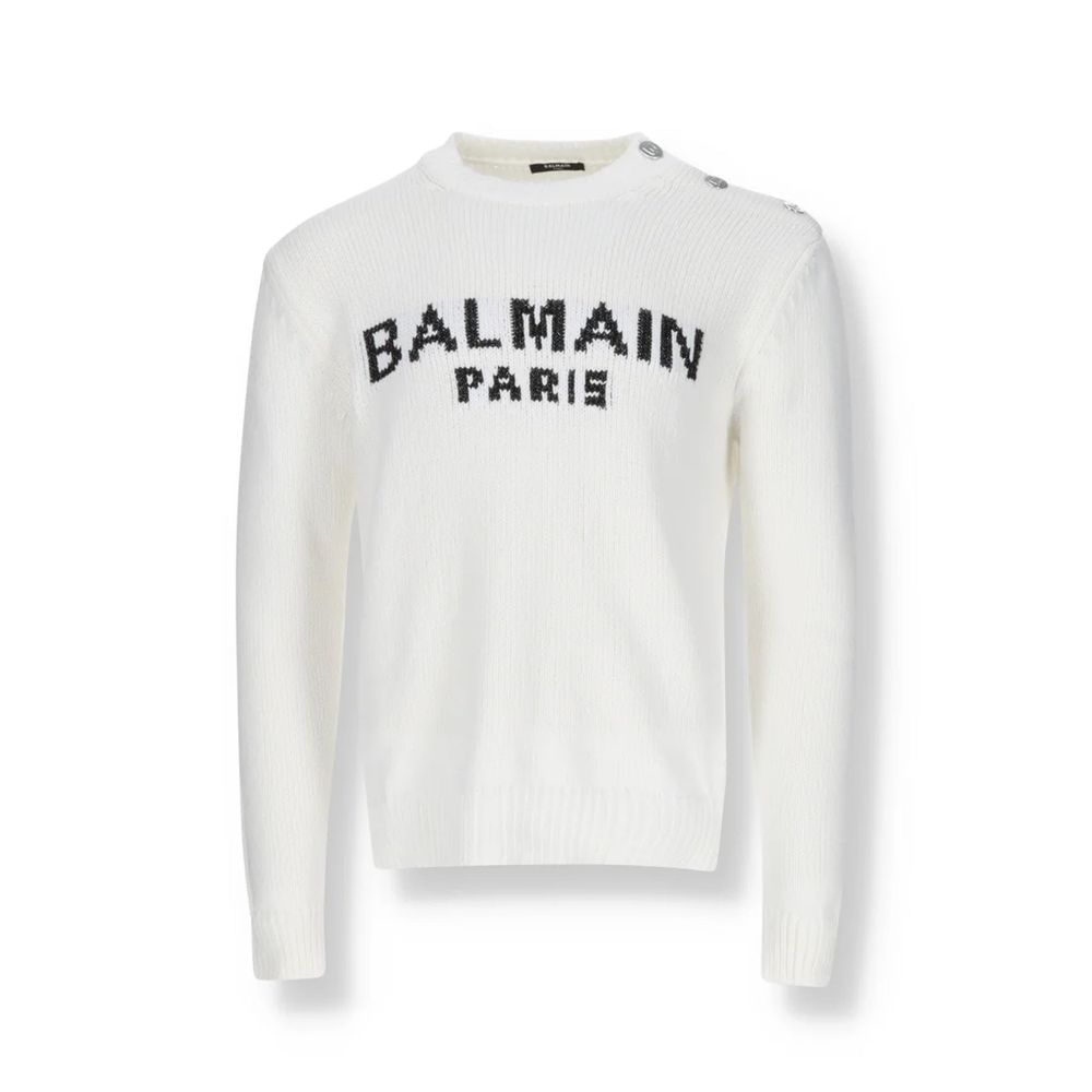 Balmain White Cotton Sweatshirt for Men